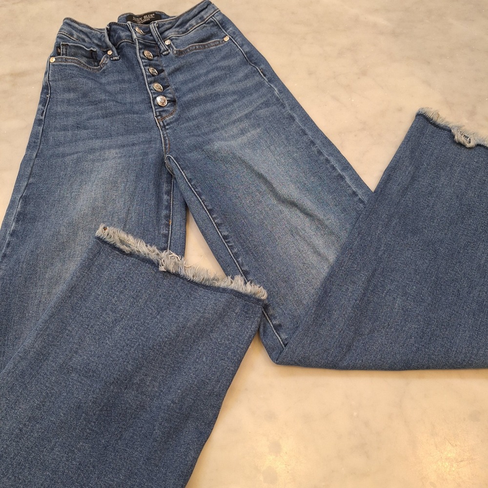 Judy Blue Column Jeans Womens 0/24 High Rise Button Fly Wide Leg Denim Boho